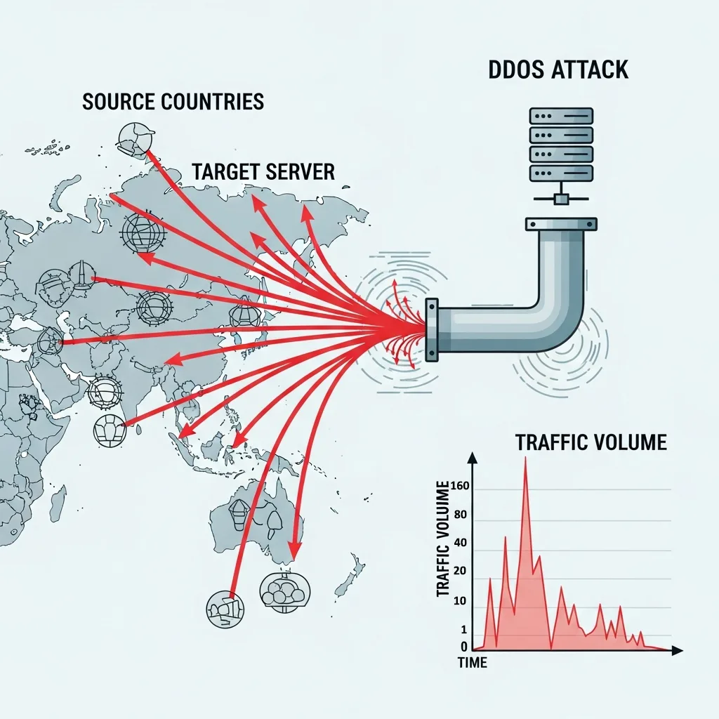 Схема работы DDoS-атаки: ботнет перегружает сервер трафиком